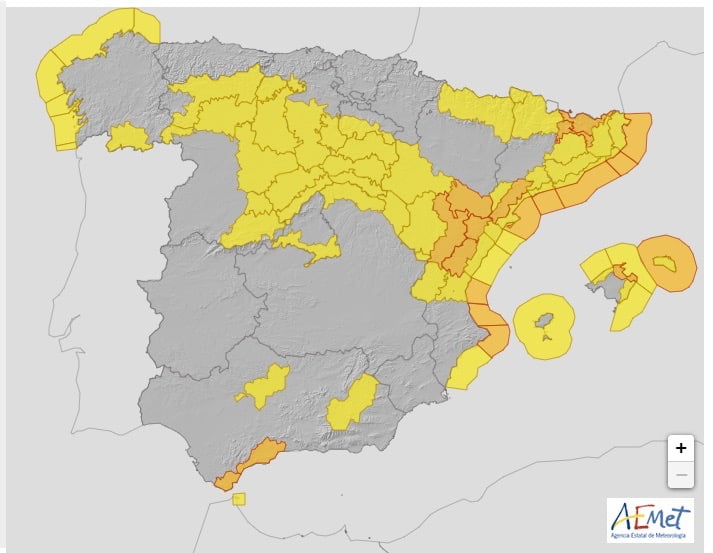 Orange vädervarning för Málagaprovinsen