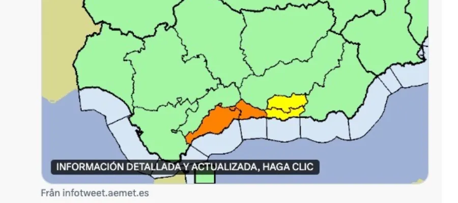 Orange vädervarning utfärdad för Solkusten, norra Costa Blanca och Balearerna