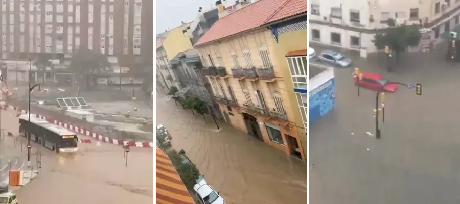 Málaga centrum under vatten – röd varning förlängs till torsdag klockan 08