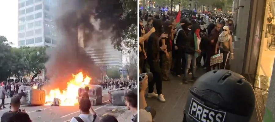 Kaos-scener i Barcelona vid propalestinsk demonstration